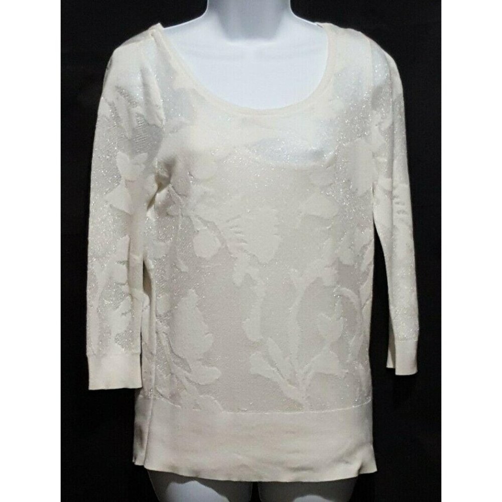 White House Black Market 2 Piece top Cami Knit Overtop Shimmer White S